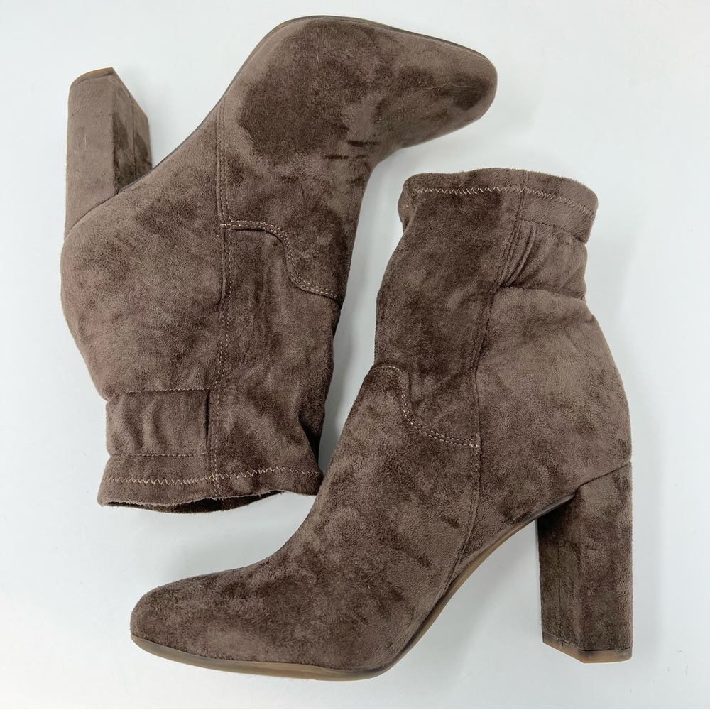 Franco Sarto Imelda Heeled Ankle Boot Women’s 7 Suede Tan Sock Bootie
